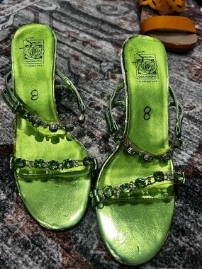 Women's Green Jeweled Slide Sandals